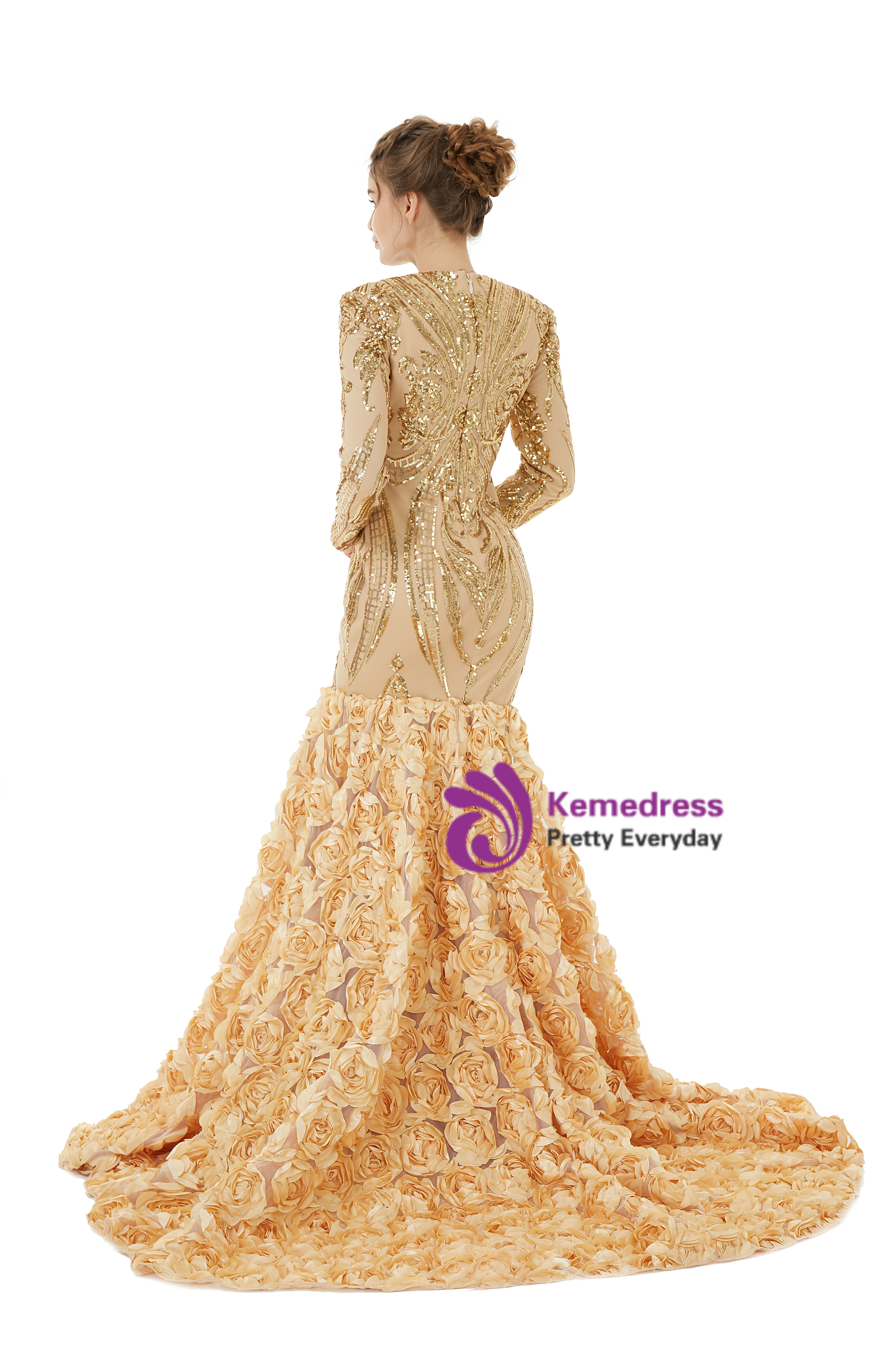 Luxurious Beaded V-Neck Sequin Mermaid Dress Gold