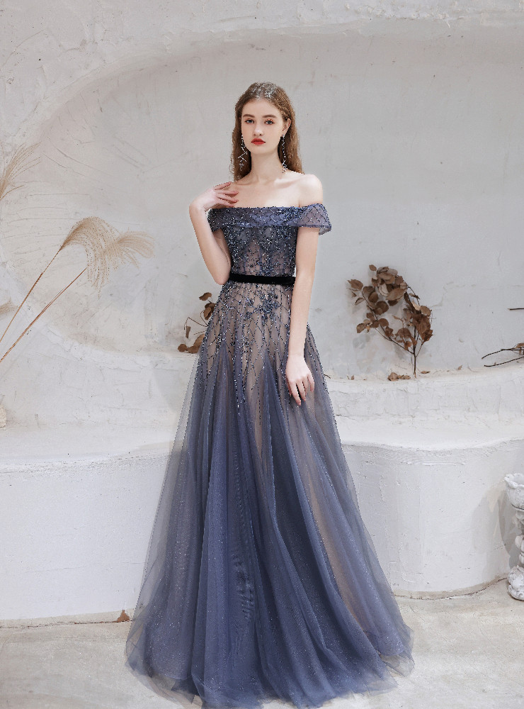 Elegant Dark Green V-neck One Shoulder Beading Prom Dress main image 1