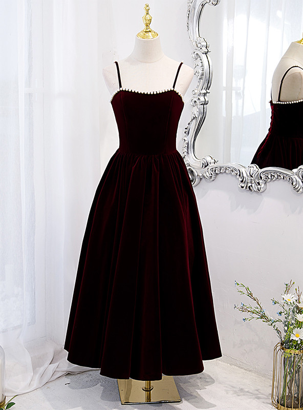Burgundy Velvet Spaghetti Straps Backless Sexy Short Homecoming Dress