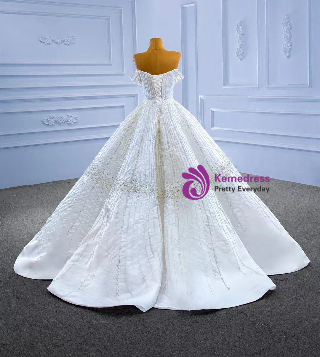 White Sequins Off the Shoulder Wedding Dress