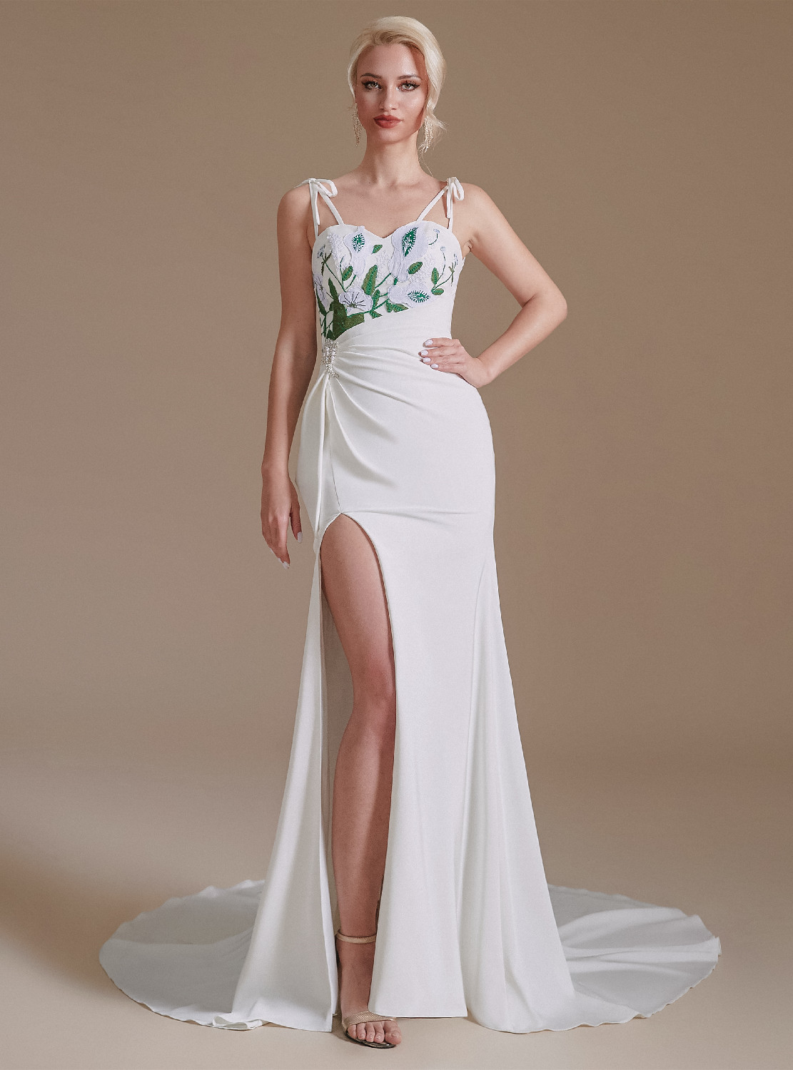 Mermaid Lace White Wedding Dresses Spaghetti Straps main image 0