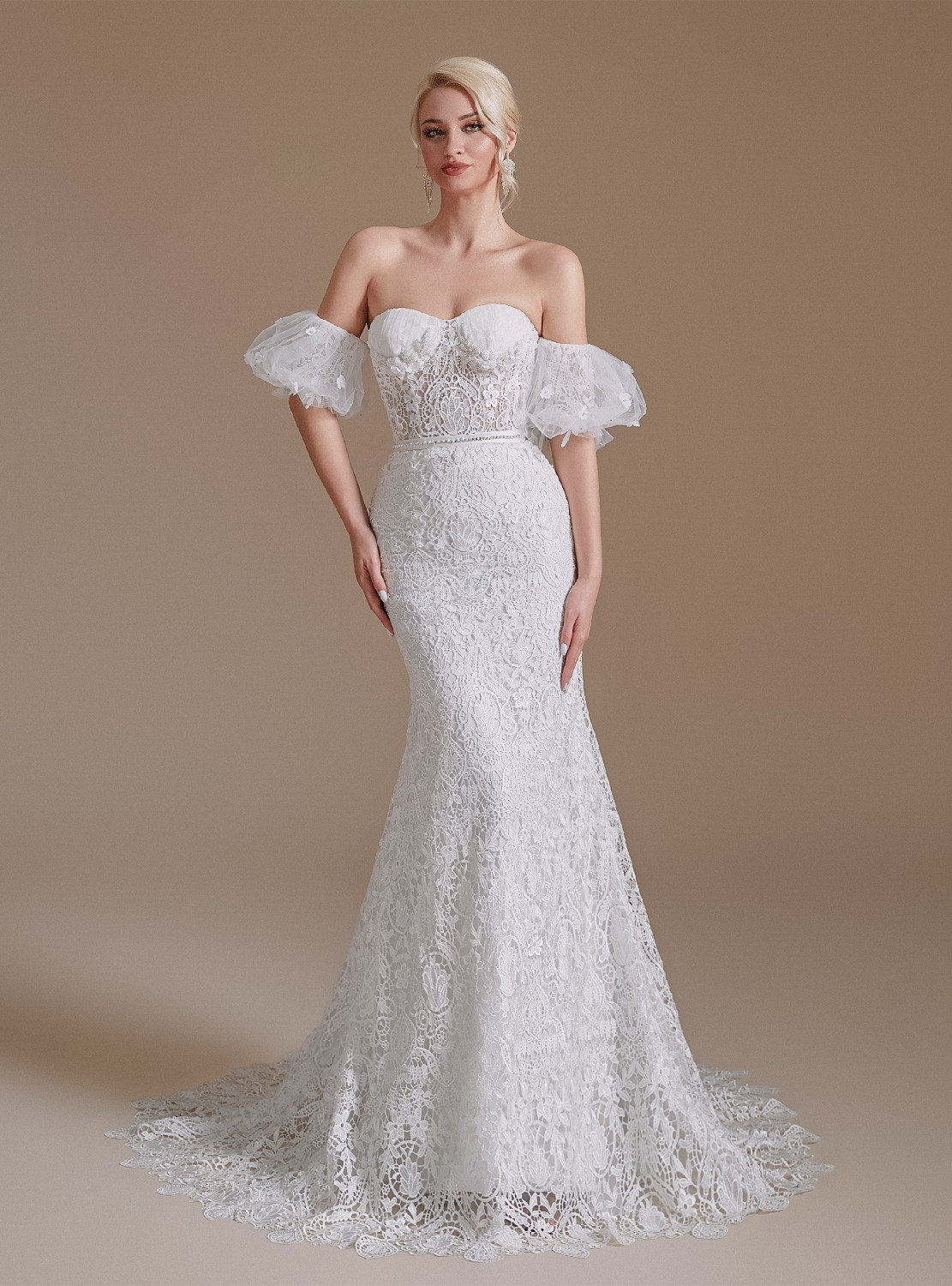 Fairytale Mermaid Sweetheart Sequin Long Wedding Dress With Veil C1269 main image 1