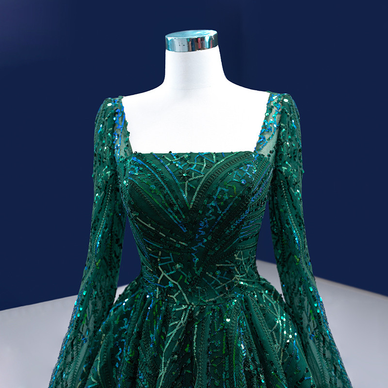 Green High Neck Prom Dress With Sequins
