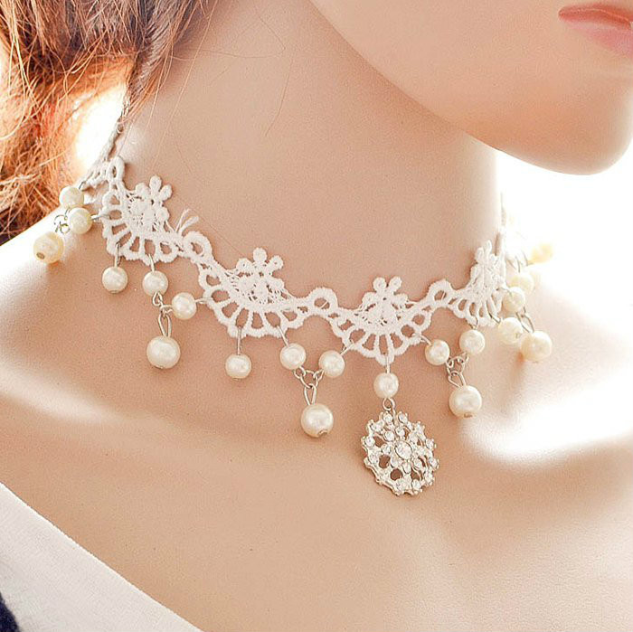 White Rhinestone Lace Wedding Jewelry Choker