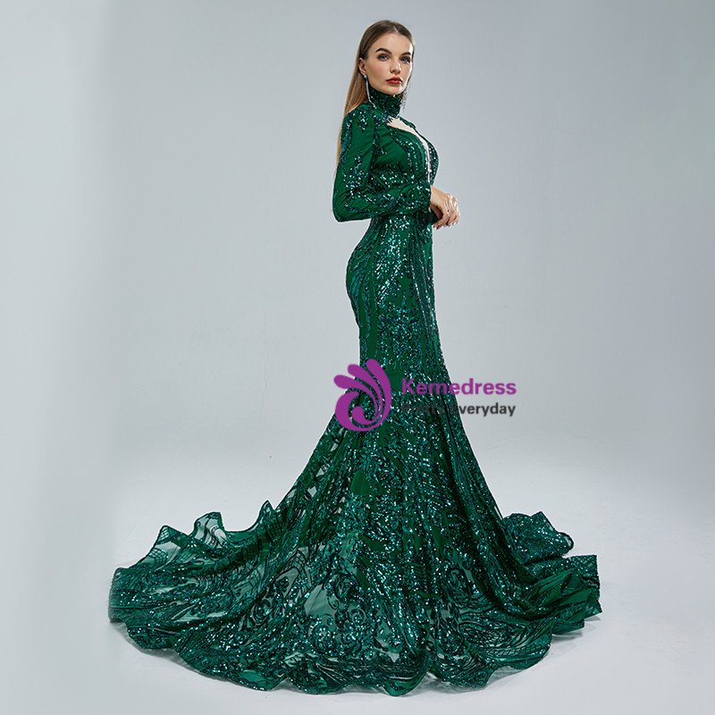 Dark Green Mermaid Prom Dress with Long Sleeves main image 1