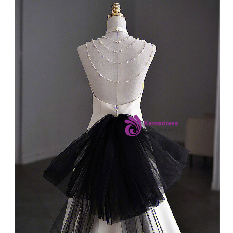 White Satin Halter Backless Wedding Dress — free download