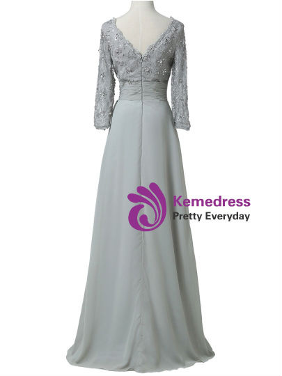 Black A-Line Pleated Embroidery Half Sleeves V Neck Mother of the Bride Dress