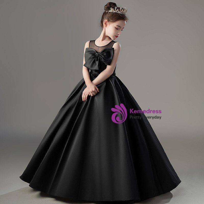 Gold Lace Pretty Bowknot Black Flower Girl Dress Online
