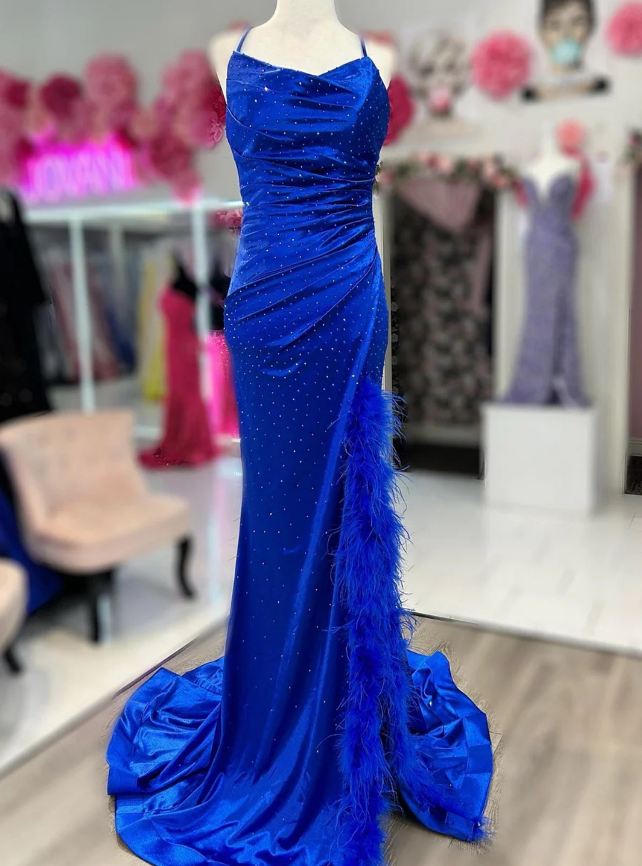 Elegant Black Mermaid Spaghetti Straps Satin Long Prom Dress, Evening Dress main image 0