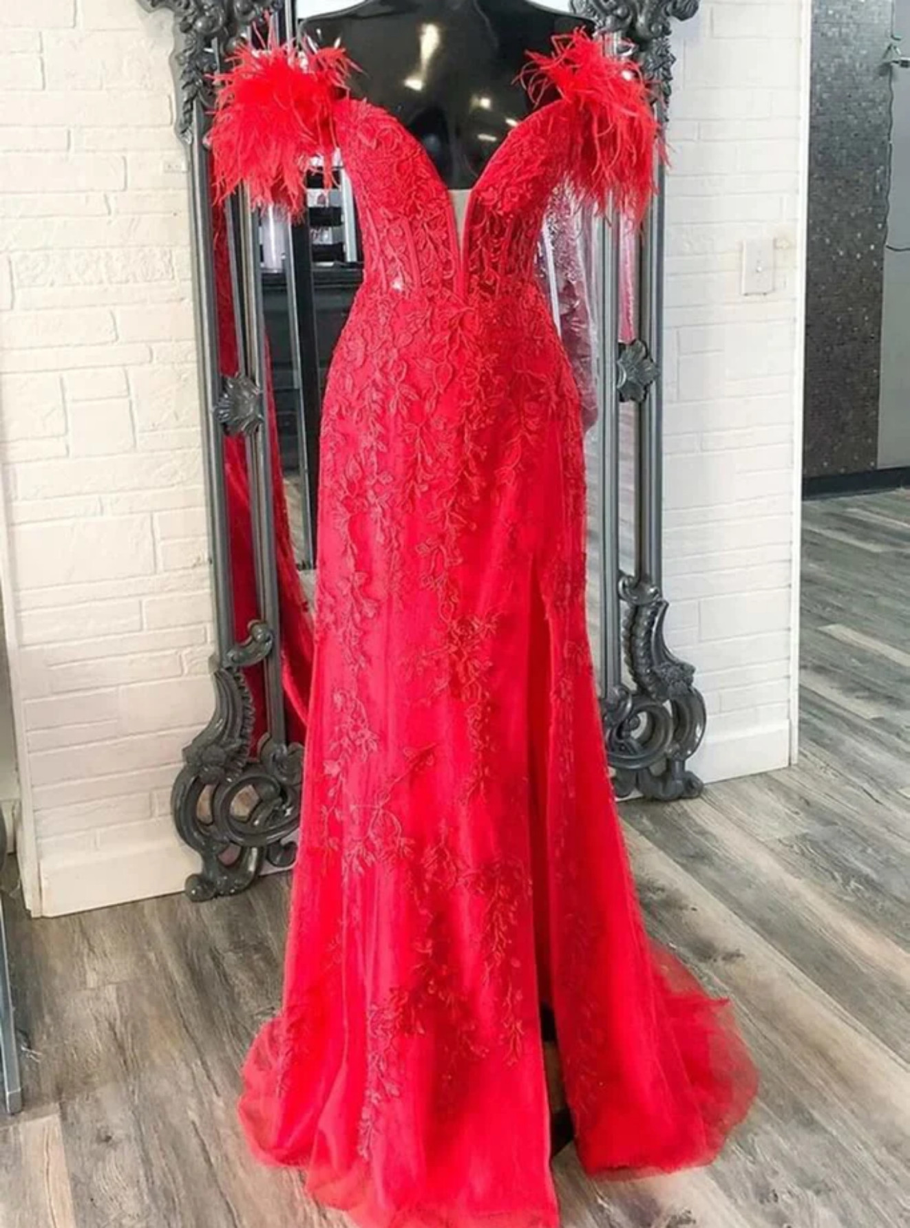 Elegant Off The Shoulder Mermaid Evening Dress,Red Satin Prom Dress  Y8221