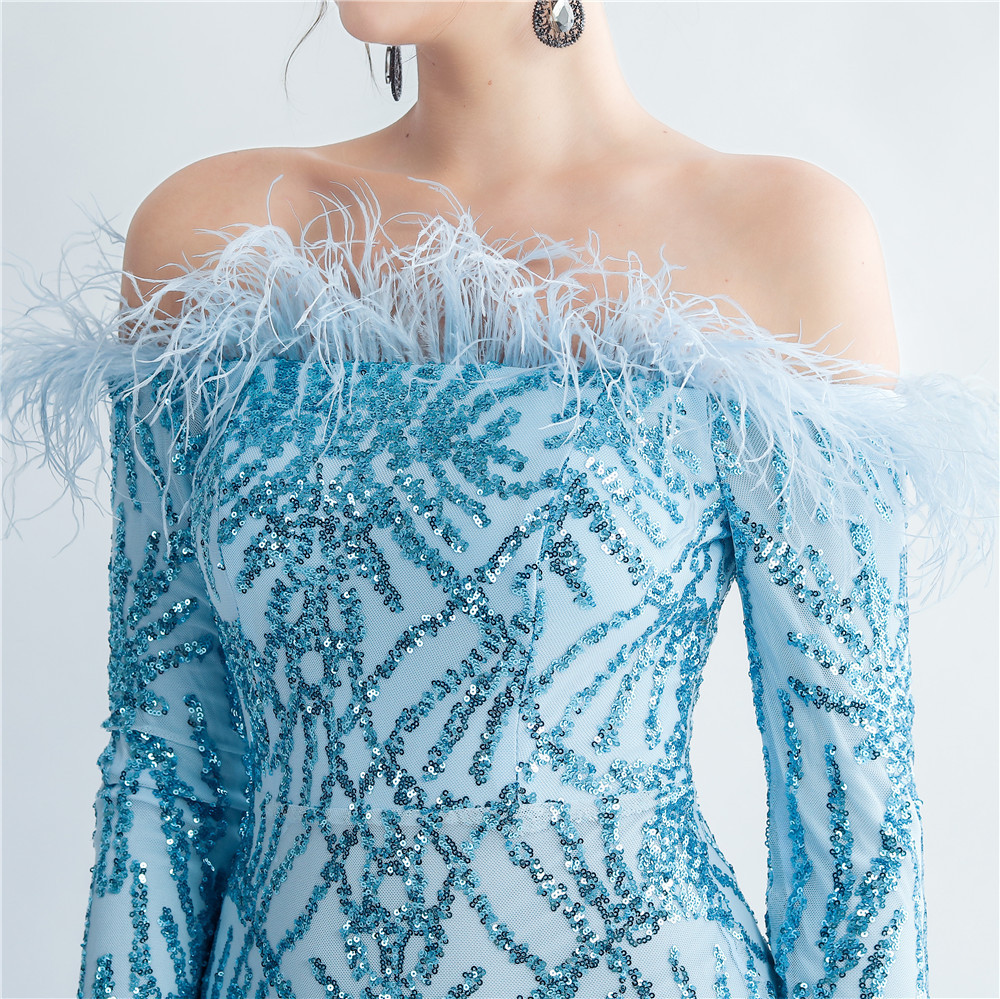 Flutter Sleeves Boat-Neck Tea-Length Special Occasion Dress Sky Blue main image 1