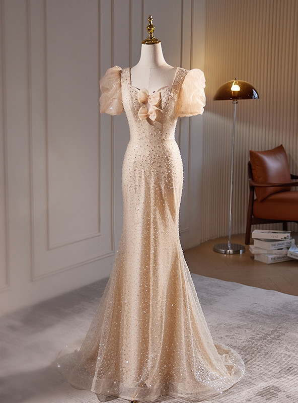 Vintage Champagne Sequin Design Mermaid Elegant Homecoming Dress Birthday Dress Party Dress DP6191 main image 0