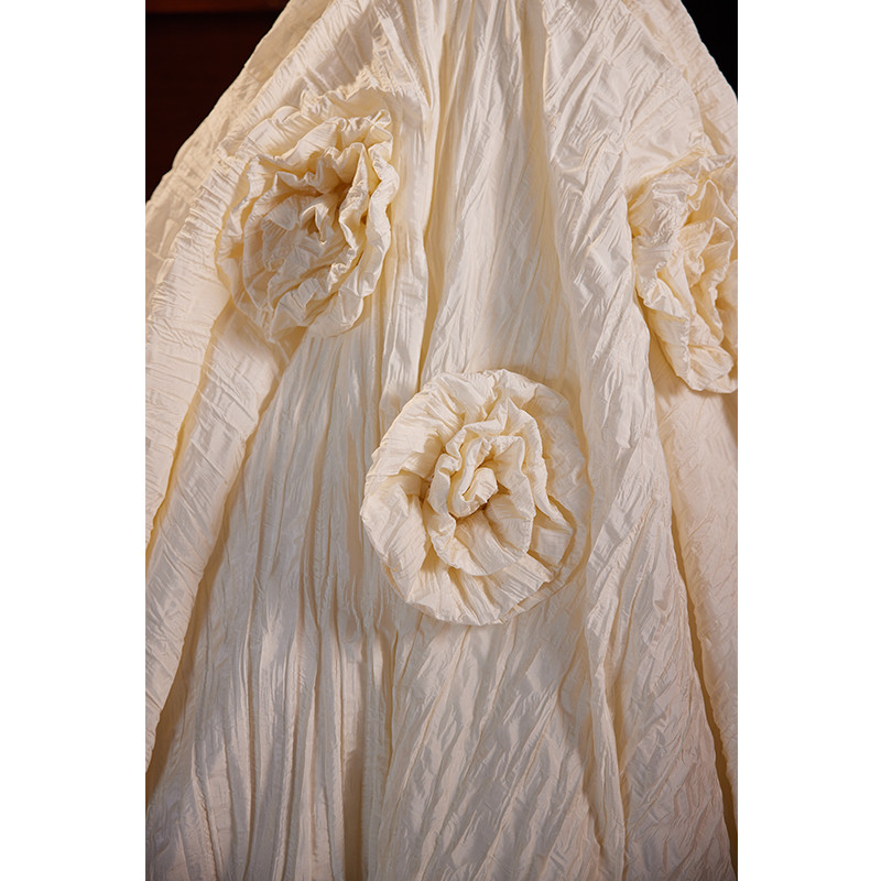 Satin A-Line Wedding Dress Strapless Ivory Lace Tulle Flowers main image 1