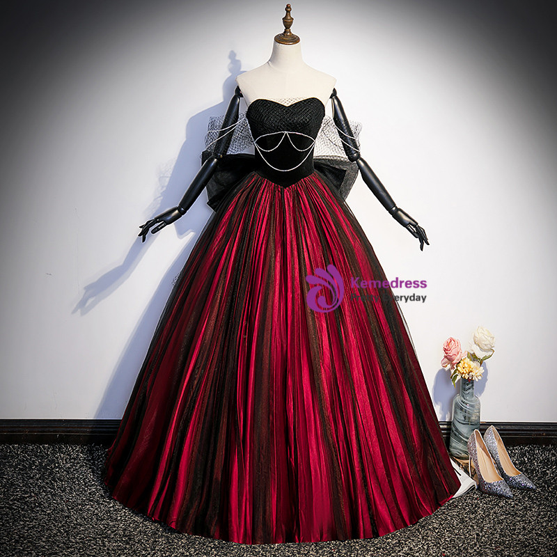 Burgundy Tulle Strapless Evening Prom Dress main image 1
