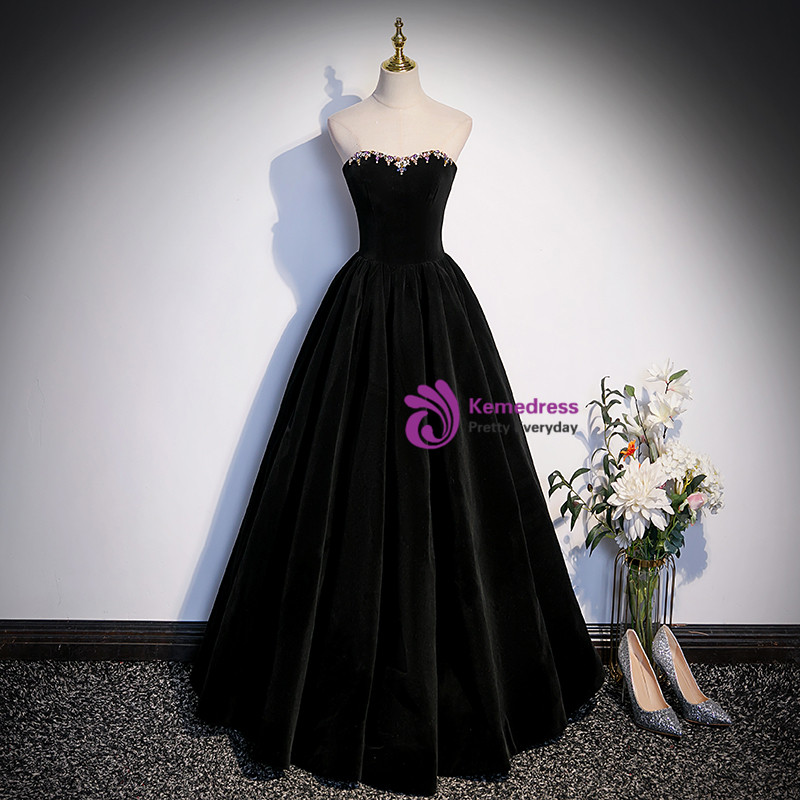 Black Velvet Crystal One Shoulder Evening Dress Pageant Celebrity Dress cc89 main image 1