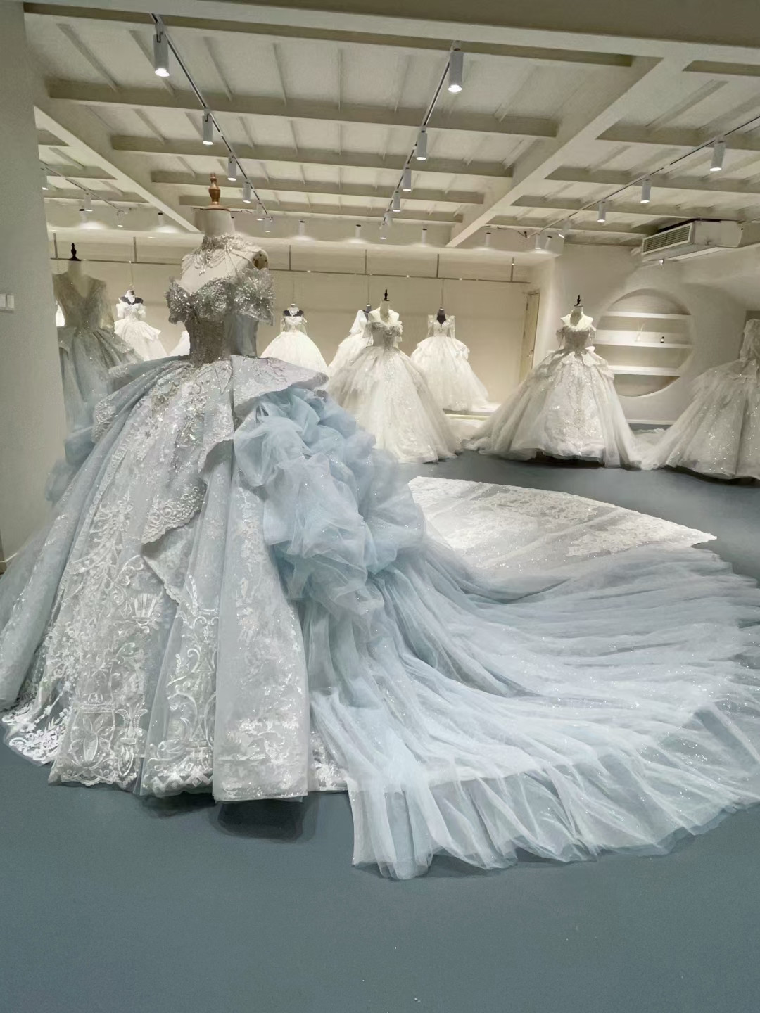 White Ball Gown Tulle Off the Shoulder Long Sleeve Beading Wedding Dress main image 1