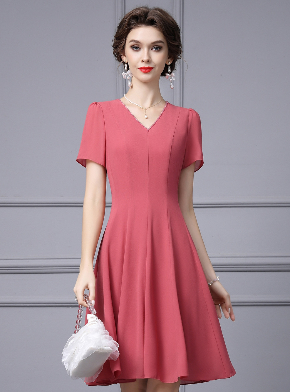 V-Neck Short Sleeves Ruffles Velvet Mother of the  Groom Dress