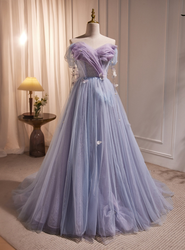 Purple Tulle Sequins Feather Prom Dress main image 1