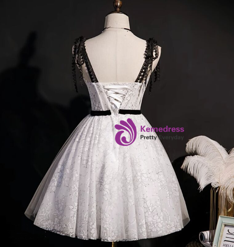 White Halter Neckline Homecoming Dress White Party Dress Y2285 main image 1