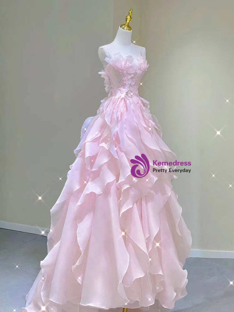 Halter Two Piece Pink Tulle Prom Dress With Beaded Appliques MP784 main image 1