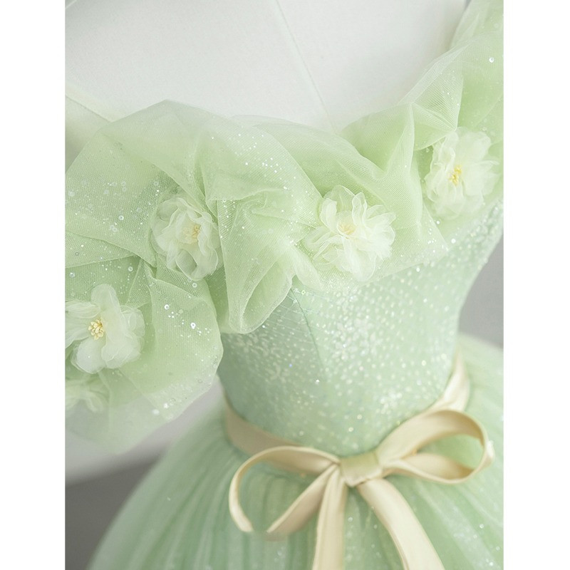 Off The Shoulder Tulle Prom Dress Mint Green