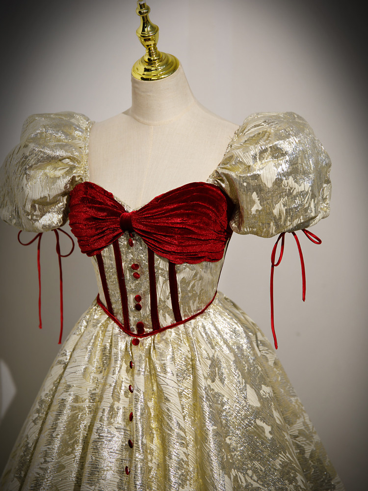 Gold Puff Sleeve Bow-Back Dress main image 1