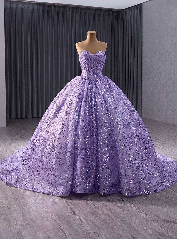 Purple Ball Gown Straps Organza Vneck With Beading Sequins Prom Dress — free download