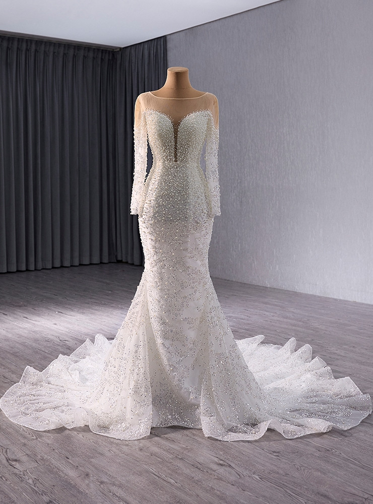 Luxury Mermaid Short Sleeves White Long Wedding Dresses