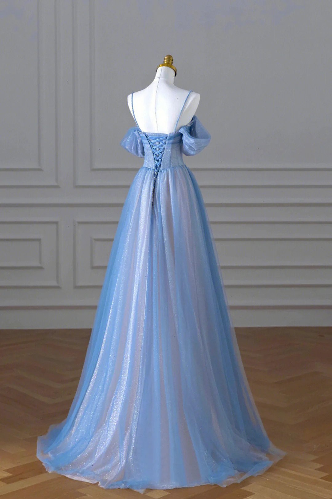 Dream Blue Tulle Sequins Appliques Mermaid Evening Dress,Long Prom Dress Y8673