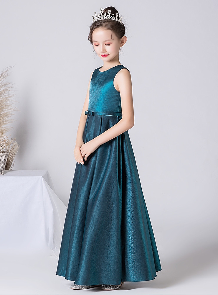 Scoop Neckline V-Back Floor-length Flower Girl Dress Dusty Rose