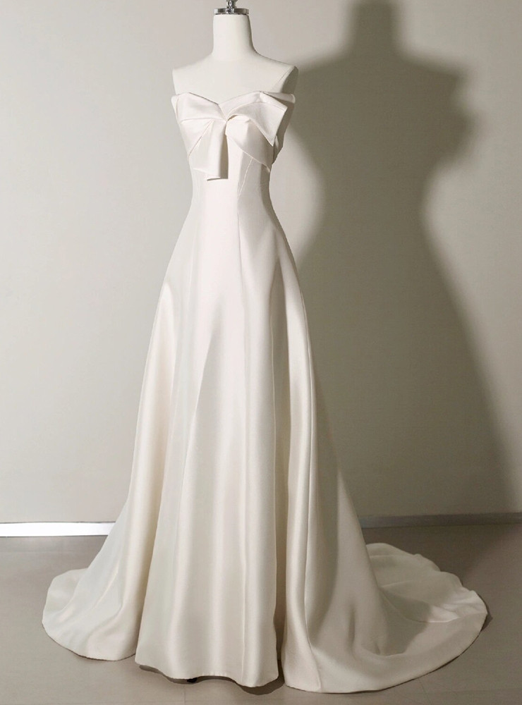 Simple Strapless White Satin Wedding Dresses C136 main image 1