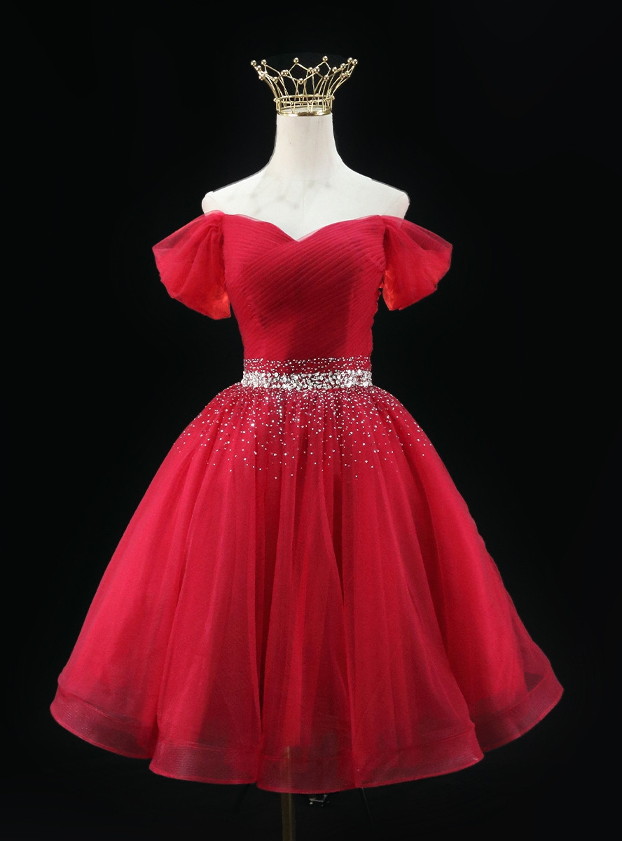 Burgundy Short Sleeve Homecoming Dress main image 0