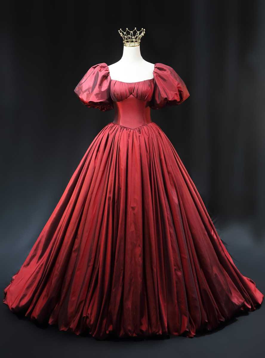Burgundy Velvet Long Sleeve Pleats Square Evening Prom Dress main image 1