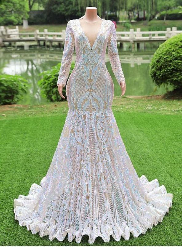 Paradise Flower Trim Pleated Mermaid Long Dress