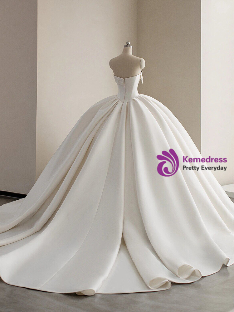 White Ball Gown Satin Square Neck Wedding Dress main image 1