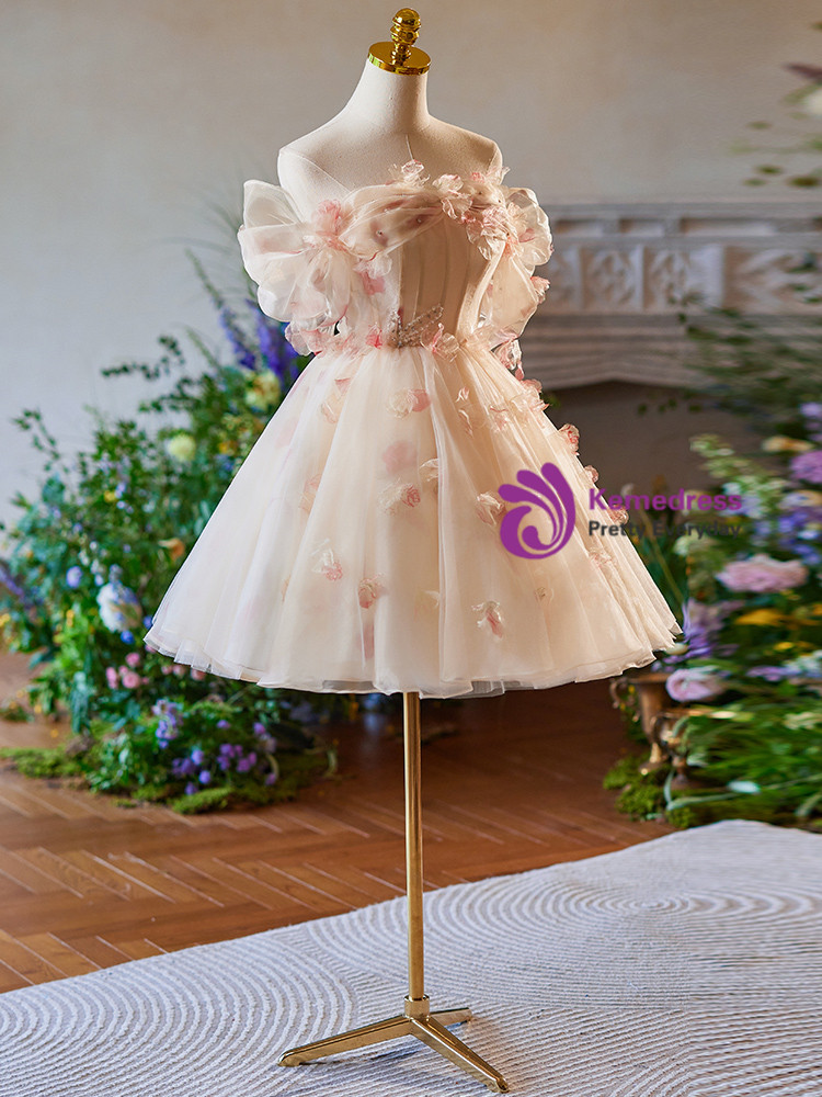 Sheath Off Shoulder 3D Flowers Appliques Homecoming Dress WH1047 main image 1