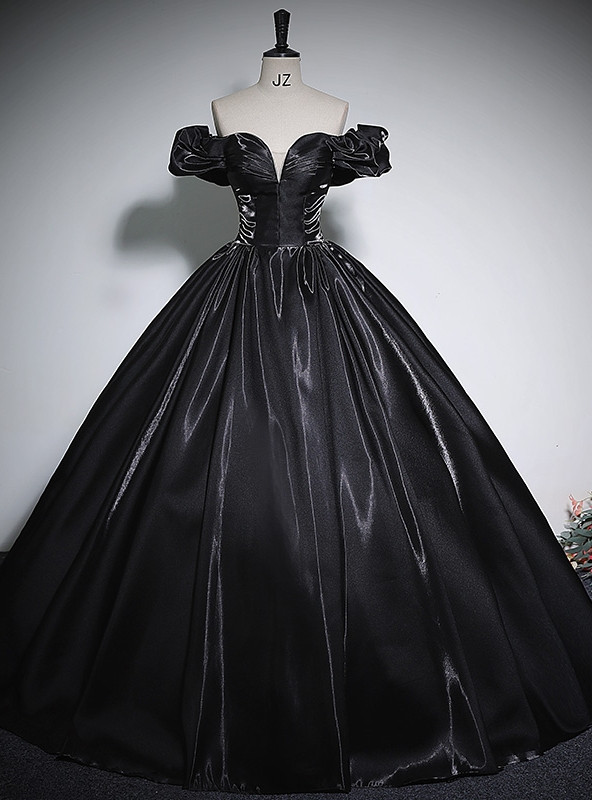 Black Ball Gown Pleats Off the Shoulder Quinceanera Dress — free download