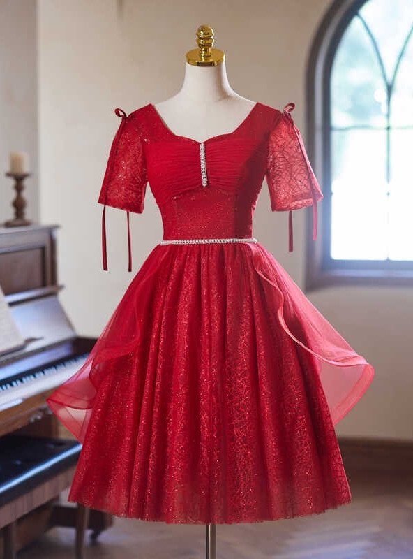 Short Two Piece Burgundy Prom Dresses Homecoming Dresses main image 1