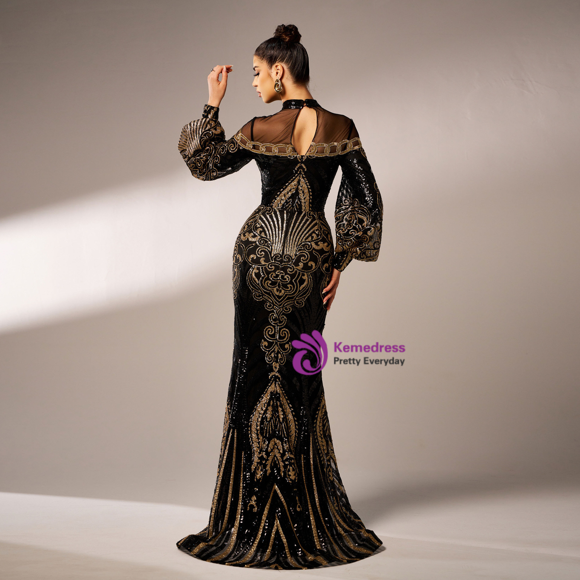 Black Strapless Sheath Sequins Long Evening Party Dress, DP3801