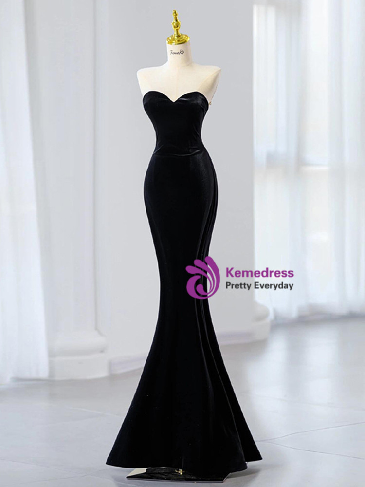 Black Velvet Mermaid Sleeveless Long Prom Dress