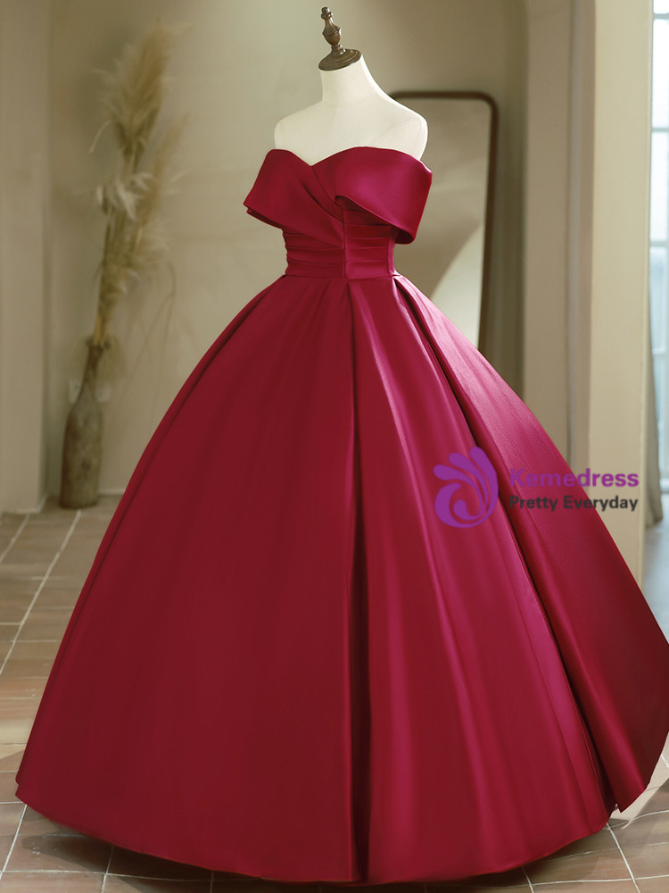 Off Shoulder Sleeveless Burgundy Quinceañera Dress with Beaded Appliques WQ1491