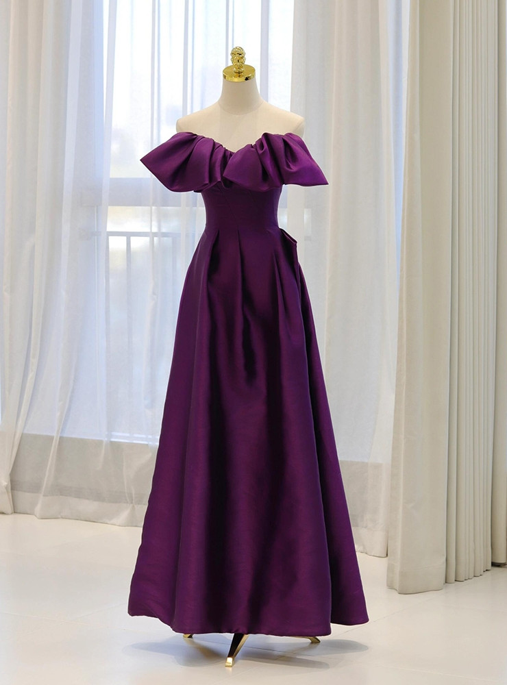 Off Shoulder Long Sleeves A-Line Satin Mini Prom Dress - Navy Blue main image 1