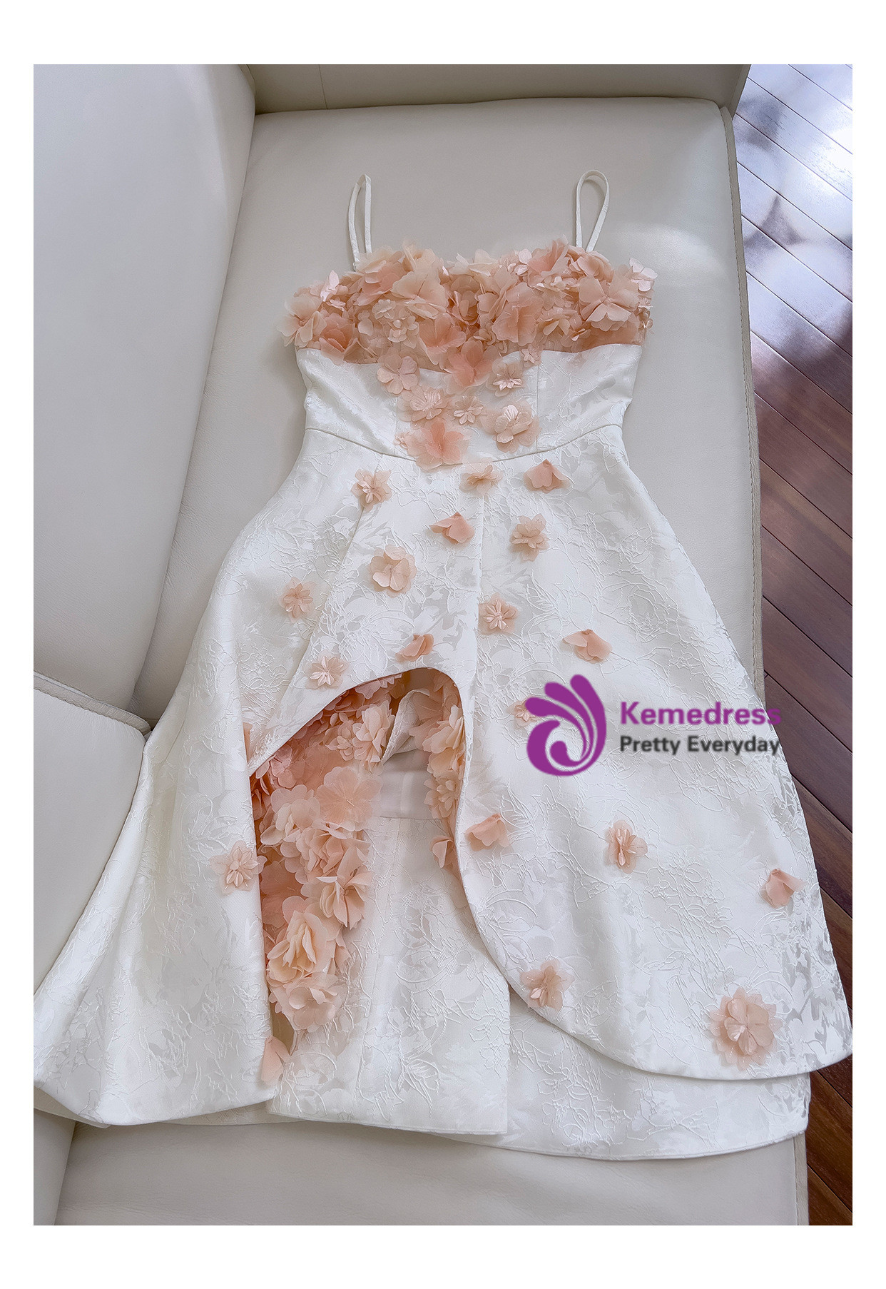 White Lace 3D Flower Spaghetti Straps Homecoming Dress main image 0