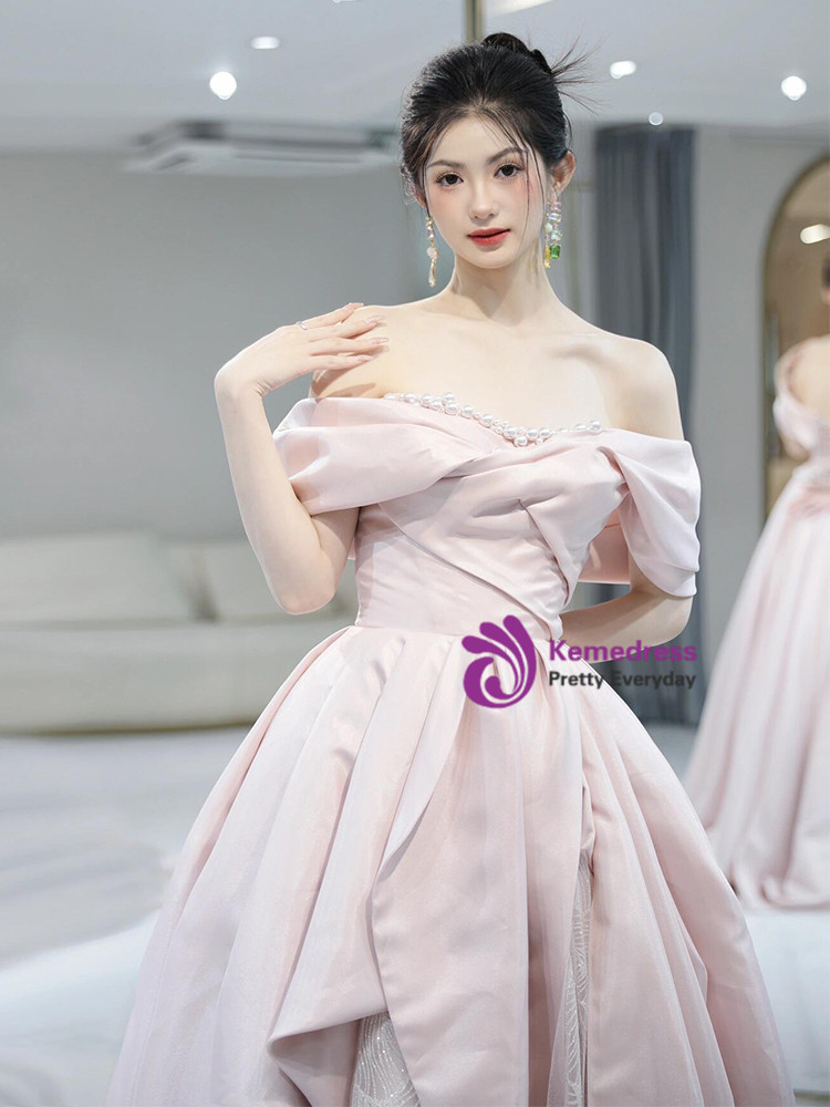 Off The Shoulder Pink Tulle Prom Dress,Pink Princess Dress,Sweet 15 Dress Y1123 main image 1