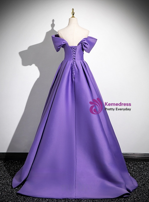 Purple Cotton Blend Striped A-Line Dress