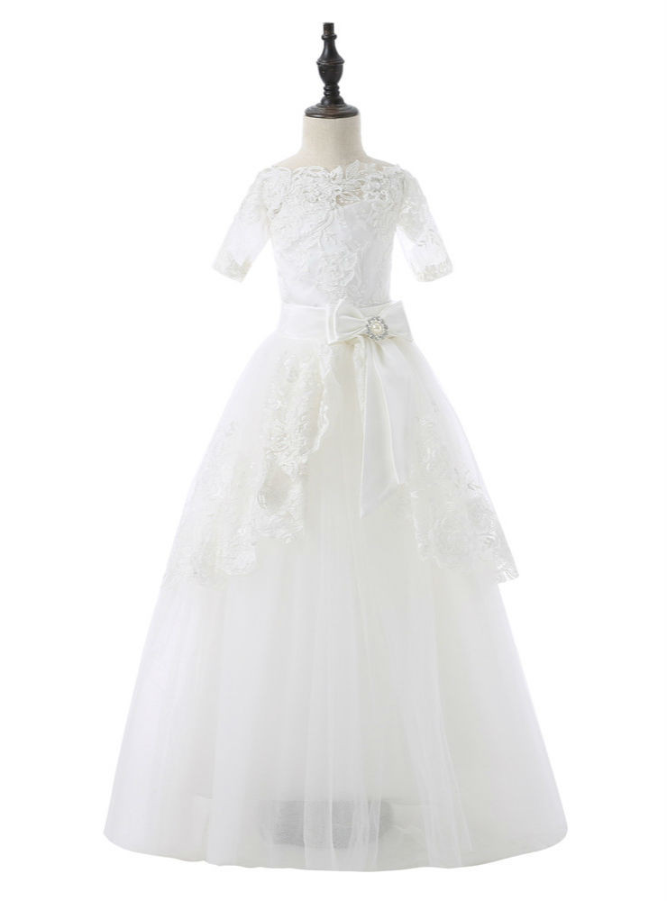 Simple Cute A Line Satin With Bow Flower Girl Dress main image 1