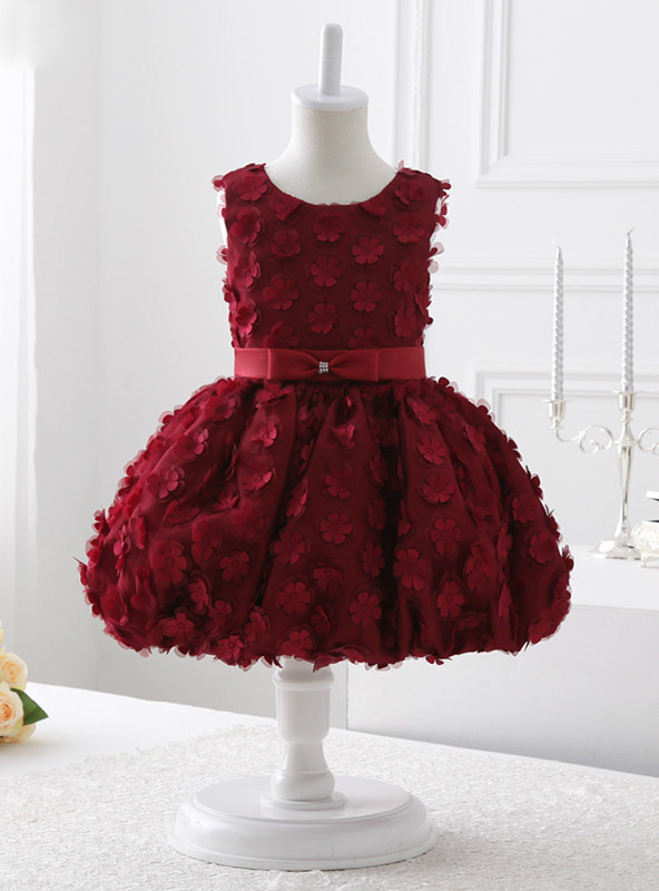Cute A-Line Bow Short Flower Girl Dress Flamingo
