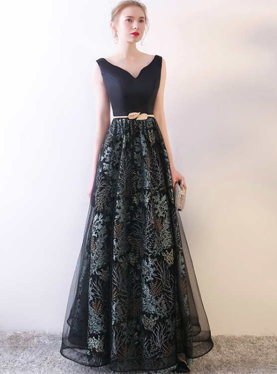 Black Mermaid Satin Halter Backless Prom Dress With Side Split main image 0