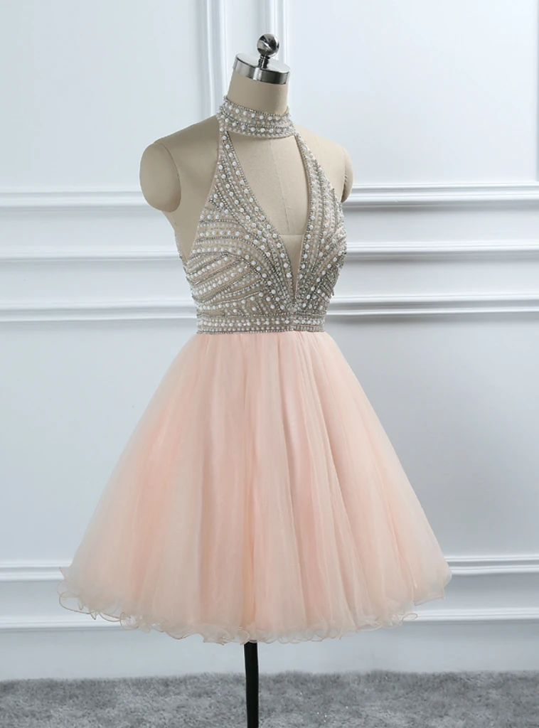 Champagne Two Piece O-neck Sparkling Beaded Crystals Tulle Sweet 16 Dress main image 0