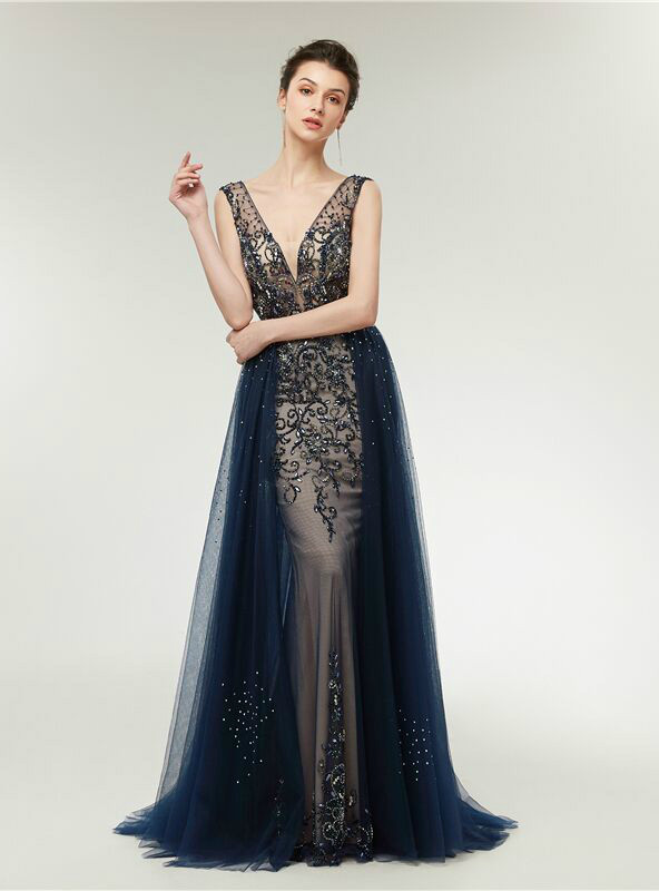Attractive V-neck Tulle Mermaid Prom Dress,DS4343